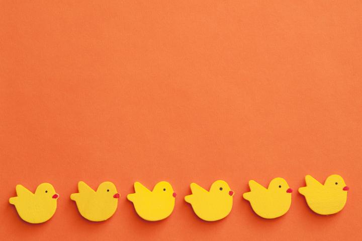 easter_chick_background.jpg - Background composed of a row of yellow chicks with red beaks against an orange background